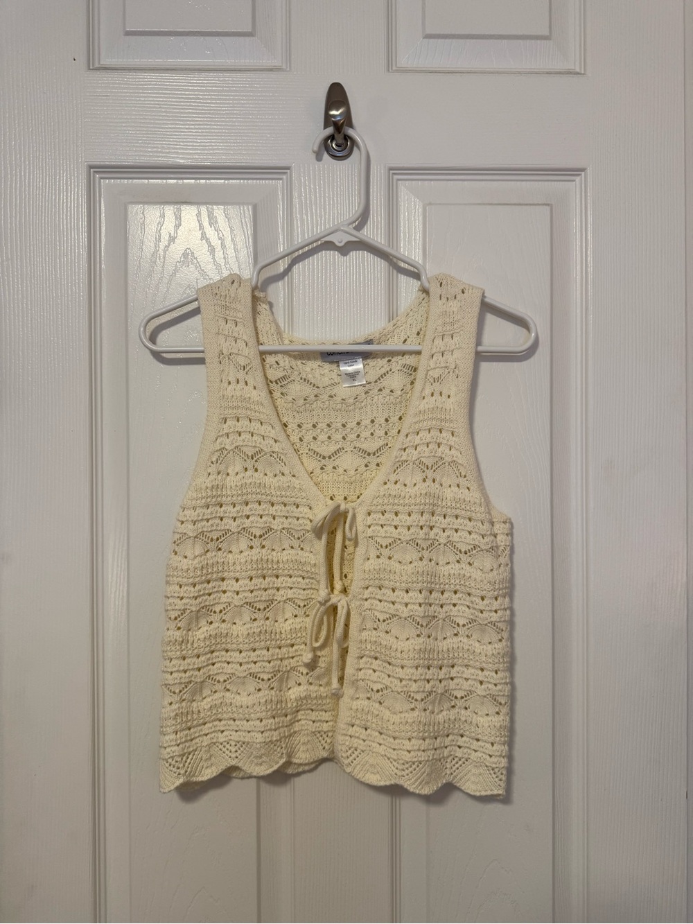 Cotton Emporium Cream Open-Knit Tie-Front Vest